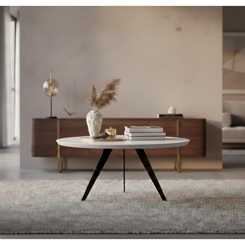 STOLIK KAWOWY Metalowy Blat Biały Płyta MDF  STK-927